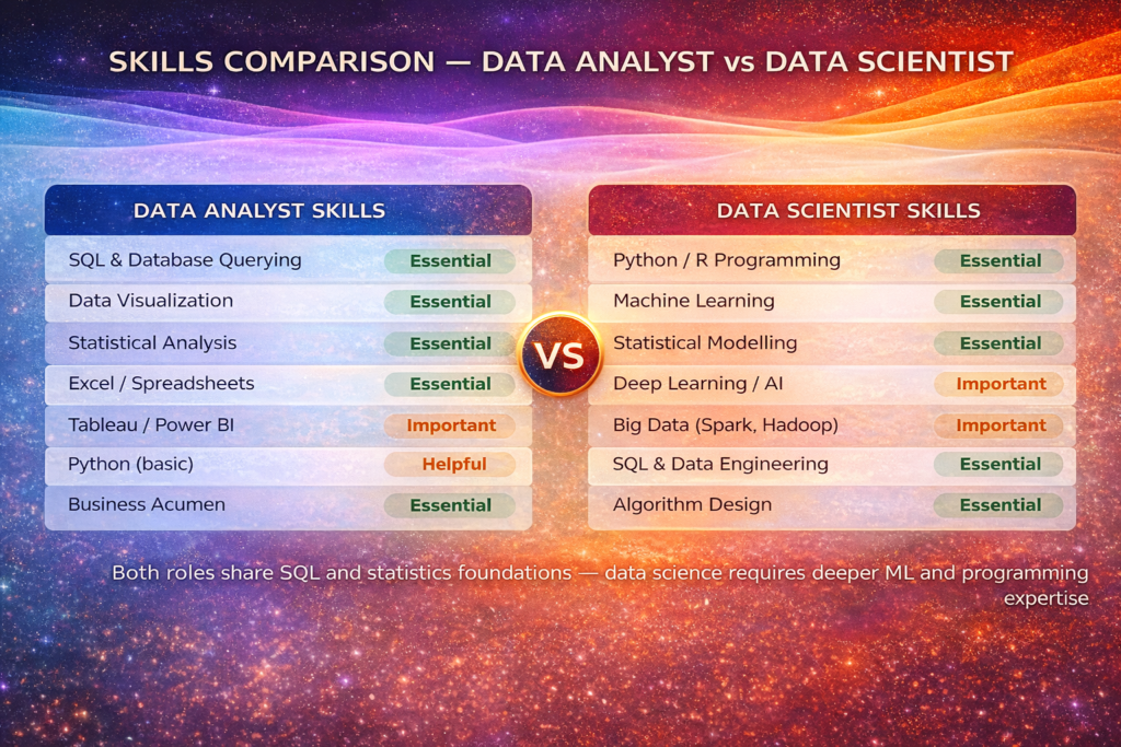Skills Comparison: Data Analyst vs Data Scientist