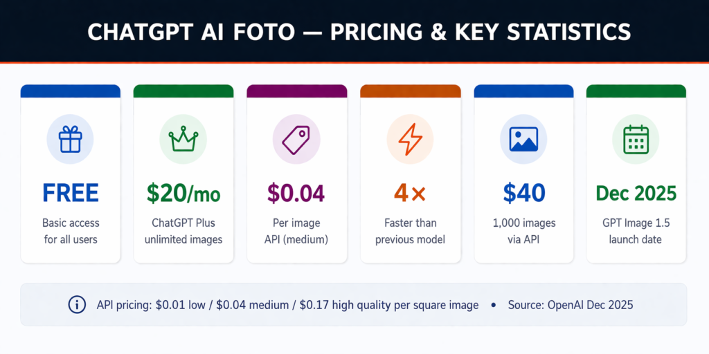 Fig. 4 — ChatGPT AI foto pricing tiers and key statistics as of December 2025