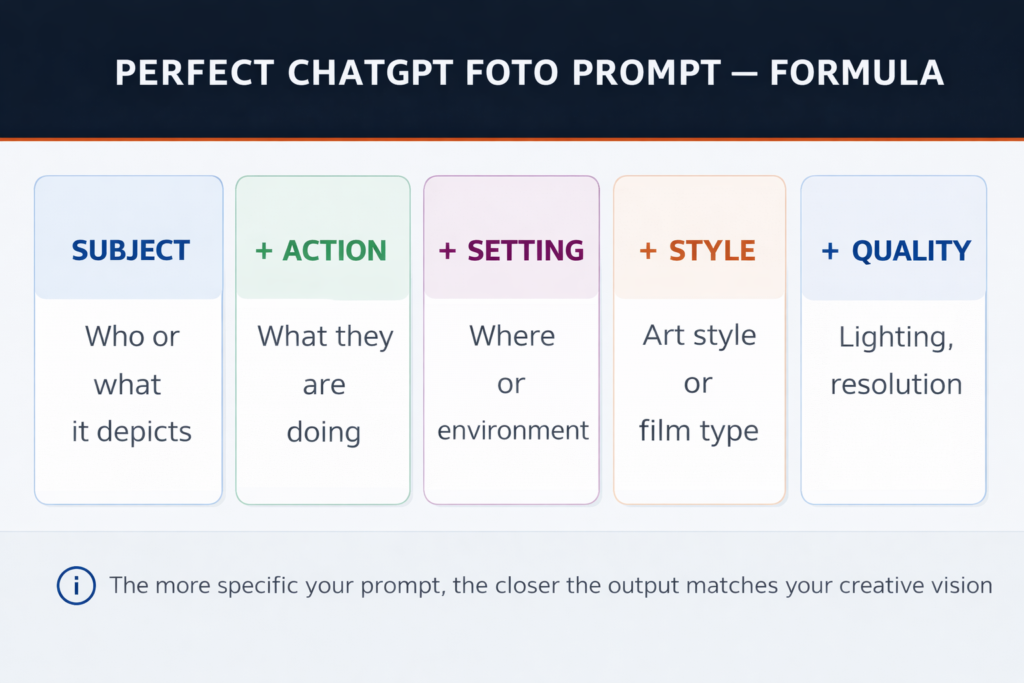 Fig. 5 — The five-part prompt formula for consistently high-quality ChatGPT AI foto results